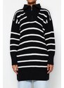 Trendyol černý pruhovaný límec na zip pletený svetr