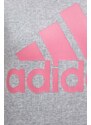 Mikina adidas dámská, šedá barva, s kapucí, vzorovaná