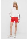 Bavlněné šortky Lyle & Scott červená barva, hladké, high waist