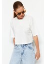 Trendyol Premium Ecru 100% Cotton Crop Knitted T-Shirt