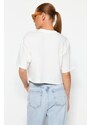 Trendyol Premium Ecru 100% Cotton Crop Knitted T-Shirt