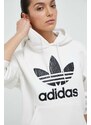 Mikina adidas Originals dámská, bílá barva, s kapucí, s potiskem