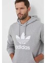 Bavlněná mikina adidas Originals pánská, šedá barva, s kapucí, vzorovaná