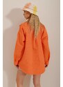 Trend Alaçatı Stili Women's Orange Oversize Linen Shirt