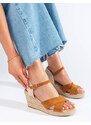 Trendy sandály dámské hnědé na klínku