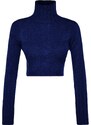 Trendyol Navy Blue Crop Měkký texturovaný pletený svetr