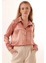 Bigdart 3964 Lightly Flowy Satin Shirt - Camel