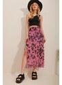 Trend Alaçatı Stili Women's Pink Chiffon Skirt with slits and Lined Pattern