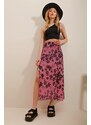 Trend Alaçatı Stili Women's Pink Chiffon Skirt with slits and Lined Pattern