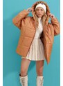 Trend Alaçatı Stili Dámské Velbloudí Kapuce Fleto Pocket Puffer Módní Oversize Down Coat