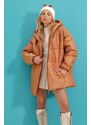 Trend Alaçatı Stili Dámské Velbloudí Kapuce Fleto Pocket Puffer Módní Oversize Down Coat