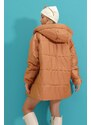 Trend Alaçatı Stili Dámské Velbloudí Kapuce Fleto Pocket Puffer Módní Oversize Down Coat