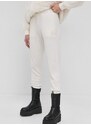 Vlněné kalhoty Karl Lagerfeld dámské, krémová barva, hladké