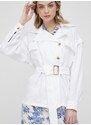 Plátěná bunda Emporio Armani bílá barva, oversize, hladká