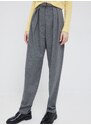 Vlněné kalhoty Emporio Armani dámské, šedá barva, střih chinos, high waist