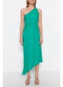 Trendyol zelená limitovaná edice shromážděné detailní žakárové saténové tkané šaty tkané šaty