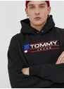 Mikina Tommy Jeans pánská, černá barva, s kapucí, s aplikací