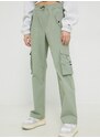 kalhoty Tommy Jeans dámské, zelená barva, kapsáče, high waist