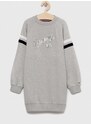 Dětské bavlněné šaty Tommy Hilfiger šedá barva, midi