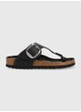 Birkenstock Semišové žabky Gizeh Big Buckle dámské, černá barva, na plochém podpatku, 1023337