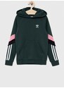 Dětská mikina adidas Originals zelená barva, s kapucí, hladká