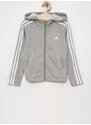 Dětská mikina adidas G 3S FZ šedá barva, s kapucí, hladká