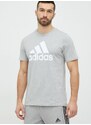 Bavlněné tričko adidas šedá barva, s potiskem, IC9350