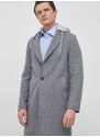 Kabát s příměsí vlny BOSS šedá barva, přechodný, oversize