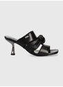 Kožené pantofle Karl Lagerfeld PANACHE dámské, černá barva, na podpatku, KL30126