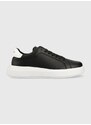 Kožené sneakers boty Calvin Klein LOW TOP LACE UP LTH černá barva, HM0HM01016