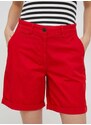 Kraťasy Tommy Hilfiger dámské, červená barva, hladké, medium waist