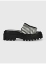Pantofle Calvin Klein Jeans TOOTHY COMBAT SANDAL OVER MESH dámské, černá barva, na platformě, YW0YW00950
