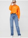 Mikina Calvin Klein Jeans dámská, oranžová barva, s kapucí, s aplikací