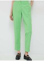 Bavlněné kalhoty Tommy Hilfiger zelená barva, jednoduché, high waist