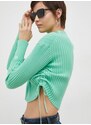 Bavlněný svetr Calvin Klein Jeans zelená barva, lehký, s pologolfem