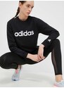 Bavlněná mikina adidas dámská, černá barva, s potiskem, IC6878