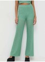 Kalhoty Guess dámské, zelená barva, široké, high waist