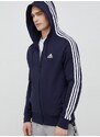 Bavlněná mikina adidas pánská, tmavomodrá barva, s kapucí, vzorovaná, IC0434