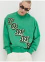 Mikina Tommy Jeans pánská, zelená barva, s potiskem