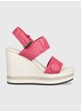 Sandály Calvin Klein Jeans WEDGE SANDAL WEBBING dámské, růžová barva, na klínku, YW0YW00959