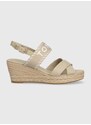 Sandály Tommy Hilfiger SEASONAL WEBBING MID WEDGE dámské, béžová barva, na klínku, FW0FW07091