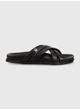 Kožené pantofle Tommy Hilfiger STRAP FEMININE SANDAL dámské, černá barva