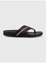 Žabky Tommy Hilfiger HILFIGER LEATHER TOE POST SANDAL pánské, černá barva, FM0FM04460