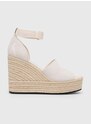 Sandály Calvin Klein Jeans WEDGE SANDAL WIDE SU CON dámské, béžová barva, na klínku, YW0YW00963