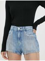 Džínové šortky Guess dámské, s aplikací, high waist