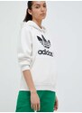 Mikina adidas Originals dámská, bílá barva, s kapucí, s potiskem