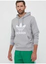 Bavlněná mikina adidas Originals pánská, šedá barva, s kapucí, vzorovaná