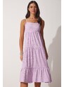 Happiness İstanbul Women's Lilac Straps, Flounces Summer Knitted Dress
