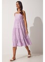 Happiness İstanbul Women's Lilac Straps, Flounces Summer Knitted Dress