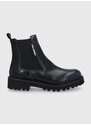 Kožené kotníkové boty Karl Lagerfeld dámské, černá barva, na plochém podpatku